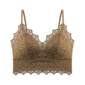 Autumn and Winter New Beautiful V Neck Lace Sling Breathable One-Piece Fixed Cup Anti-Exposure Bra-Free Foreign Trade Cross-Border